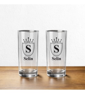 Taç Arma Desenli İsime Özel 2'li Rakı Bardağı Seti