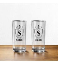 Taç Arma Desenli İsime Özel 2'li Rakı Bardağı Seti