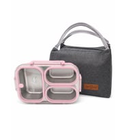 Valkyrie 304 Paslanmaz Çelik 3 Bölmeli Pembe Lunch Box Termal Çantalı – Sızdırmaz Kapaklı Beslenme Kabı,