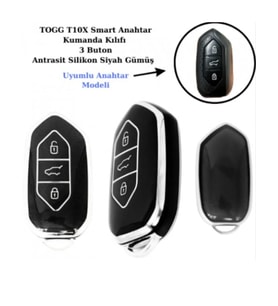 Togg T10x Uyumlu Anahtar Koruma kılıfı Siyah / Gümüş Detaylı Lütfen Anahtar Teyiti Yapınız (Standart)
