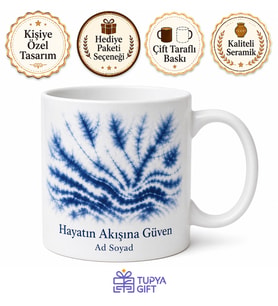 Shibori Efekt Temalı Baskılı Kupa Bardak Hediye Özel Tasarım Porselen Mug