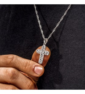 925 Ayar Gümüş Singapur Zincirli Cubic Zircon Hac Cross Kolye