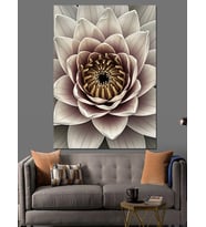 Gri Lotus Çiçeği Deseni Dekoratif Kanvas - Mdf Ahşap Tablo