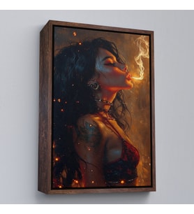 Çerçeveli Dumanı Üfleyen Güzel Kadın Tablosu (Kahverengi)