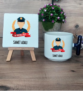 Erkek Polis Hediye Seti Kupa Bardak T Kulplu ve Dekoratif Taş Polisler Günü Erkek Polise Hediye (Model 2)