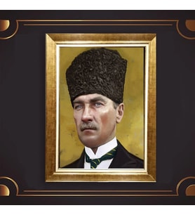 Özel Seri Paspartulu Çerçeveli Atatürk Tablo l617 (Gold)