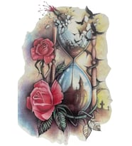 Caş Dekorasyon Kum Saati Ve Çiçek Figürlü Geçici Dövme Tattoo