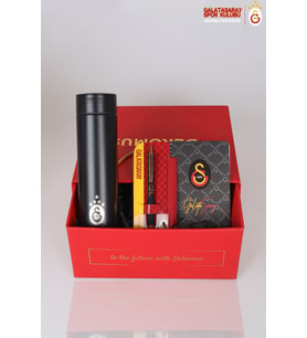 DEKOMUS GIFT BOX ÖZEL KUTULU LİSANSLI  GALATASARAY ÇELİK TERMOS 500 ML ,AJANDA,HYBRID TÜKENMEZ KALEM SETİ (Mavi)