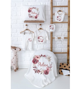 Pia Baby Premium İsim Baskılı %100 Pamuk Yenidoğan Kız Bebek Hediyelik Set 5008-02
