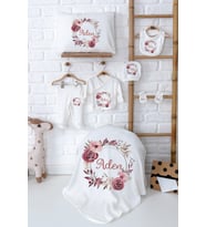 Pia Baby Premium İsim Baskılı %100 Pamuk Yenidoğan Kız Bebek Hediyelik Set 5008-02 (Ekru)
