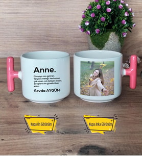 Anne Kupa Bardak Fotoğraflı T Pembe Kulplu Anneler Günü Hediyesi Anneye Hediye