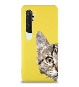 Xiaomi Mi Note 10 Lite Uyumlu Lansman Kılıf Catface Tasarımlı İçi Kadife Kapak-Sarı (Şeffaf)