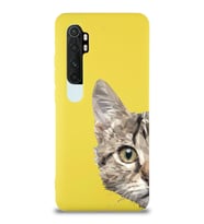 Xiaomi Mi Note 10 Lite Uyumlu Lansman Kılıf Catface Tasarımlı İçi Kadife Kapak-Sarı (Şeffaf)