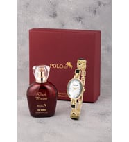 Polo Air Oval Kasa Siyah Taş Detaylı Kadın Kol Saati Ve 55 ml Parfüm Bordo Kutsunda Set Gold Renk ST-2193S1