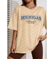 Unisex State Of Michigan Baskılı T-shirt (Bej)