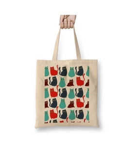 Kediler Cat Pattern Beyaz Bez Çanta Uzun Saplı Alışveriş Çantası Plaj Çantası