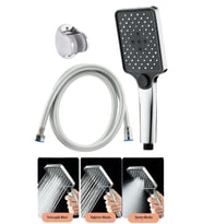 3 Fonksiyonlu Kare Duş Seti 150 Cm Pvc Hortum Krom Mafsal