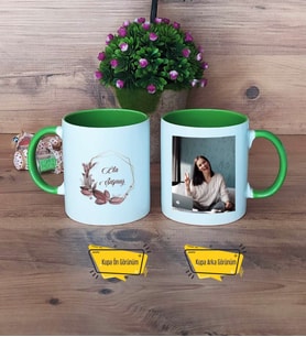 Doğum Günü Hediyesi İsme Özel Kupa Bardak Yeşil Fotoğraflı
