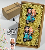 BK Gift Hediye Kutulu Kişiye Özel Sevgililer Karikatürlü Ahşap 2'li Ahşap Anahtarlık-99