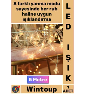 #Led 8 Fonksiyonlu Dekoratif Fişli Uzatma Cafe Süs Sıcak Işık Şerit Yıldız Gün Işığı 5 Metre 28 Led