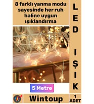 #Led 8 Fonksiyonlu Dekoratif Fişli Uzatma Cafe Süs Sıcak Işık Şerit Yıldız Gün Işığı 5 Metre 28 Led