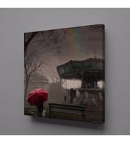 ATLI KARINCA VE KIRMIZI ŞEMSİYELİ ÇOCUK TEMALI KANVAS TABLO 80x80cm (Karışık)