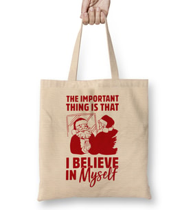 Yılbaşı Yeni Yıl Konseptli Believe in Santa Clause Christmas Bez Çanta Uzun Saplı