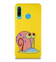 Huawei P30 Lite Soft Premier Kapak Salyangoz Gary Tasarımlı Silikon Kılıf - Sarı (Şeffaf)