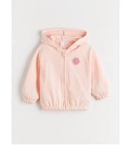 LCW baby Pembe Kapüşonlu Çiçekli Kız Bebek Fermuarlı Sweatshirt