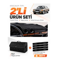 MERCEDES W123 (1976-1985) Uyumlu Torpido Örtüsü + Deri Bagaj Çantası + Sticker Seti - Siyah