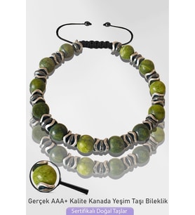 Sertifikalı Silver Hematitli 6mm Doğal Kanada Yeşim Taşı Bileklik - Ayarlamalı (Çok Renkli)