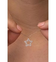 925 Ayar Gümüş Rose Kaplama Baget Taşlı Yıldız Kolye