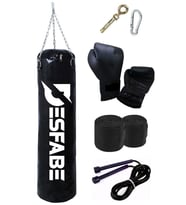Desfabe Boxing Star 70x25 Cm Zincirli Boks Kum Torbası Siyah+Askı Aparatı+Boks Eldiveni+El Sargı Bandajı+Atlama İpi