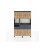 Arges Dolap 9 Raflı 3 Çekmeceli 6 Kapaklı 132x30x195 Antrasit-Çam/Antrasit