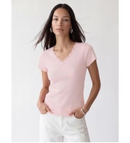 LCW EVERYDAY Pembe V Yaka Dantel Detaylı Bluz