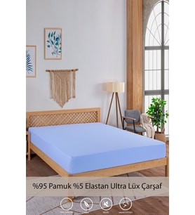 Penye-likralı Lastikli Çarşaf, 160×200 Çift Kişilik %100 Pamuk-Elastan Örme Kumaş, 200 Gr/m² (Mavi)