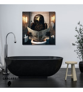Tekli Kare Kanvas Banyo Tablosu Gazete Okuyan Kara Kartal