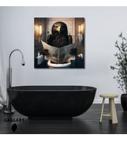 Tekli Kare Kanvas Banyo Tablosu Gazete Okuyan Kara Kartal