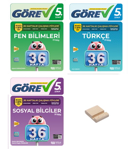 Nitelik 5. Sınıf Fen Türkçe ve Sosyal 36 Haftalık Görev Föyleri 3lü Set + Telefon Standı