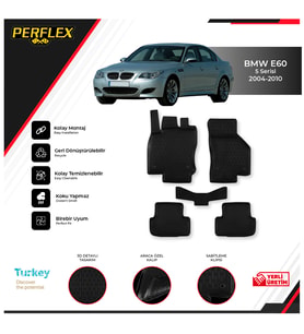 Bmw E60 5 Serisi 2004-2010 3D Havuzlu Paspas (Siyah - Beyaz)