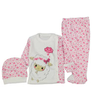 Rakun Baby Tatlı Kuzu Ekru/Pembe Renk 3 Parça Kız Bebek Takım 216155