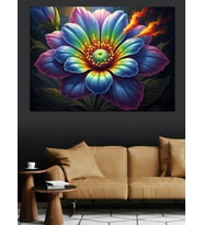 Gökkuşağı Renkli Modern Lotus Çiçeği Dekoratif Kanvas - Mdf Ahşap Tablo