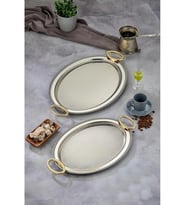 Cooker CKR3907 Gold Kulplu Gümüş Oval Tepsi 2'li (Altın-Gümüş)