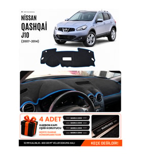e-biz NİSSAN QASHQAI J10 (2007-2014) Uyumlu Torpido Örtüsü, Torpido Kılıfı - Siyah-Mavi - NI016