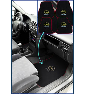 Opel uyumlu 5 Parça Nakışlı Siyah Araç Oto Halı Paspas  Kırmızı Kenarlı Siyah Araba Paspas