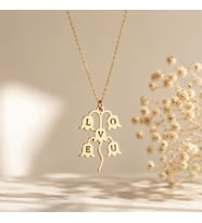 Kişiye Özel Müge Çiçek Tasarımlı Love U Yazılı Kolye 925K Gümüş (Gold)