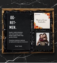 Öğretmenler Gününe Deri Özel Defter + Ahşap Çerçeve Hediye (Siyah)