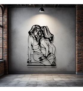 Yakınlık Figürlü Modern Metal Duvar Dekoru – Zarif Çizgisel Sanat (Siyah)