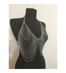 Gümüş Zincirli Askı Detaylı Vücut Akseusarı, Bralet Bikini Kolyesi