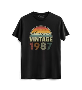 Vintage 1987 Eskitme Siyah Tshirt